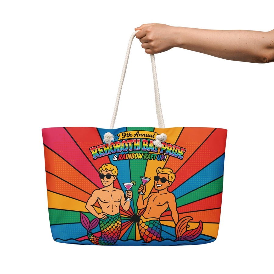 Oversized weekender tote bag with the mermen of the bay